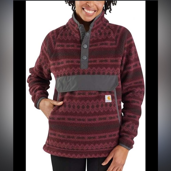 Carhartt Sweaters - Carhartt Maroon and Black Patterned Women's Sweater